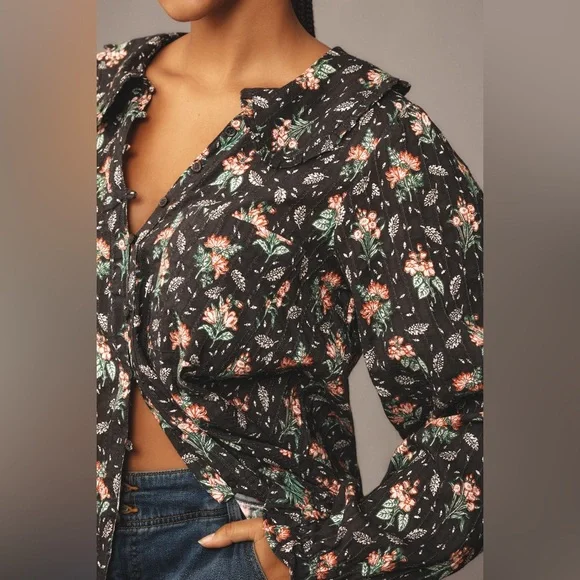 PILCRO Anthropologie The Kiera Collared Floral‎ Button Down Blouse Size XSP - Picture 12 of 14